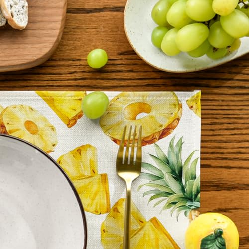 Yellow Pineapple Summer Placemats Set of 4 - 12x18 Inch Rectangular Seasonal Table Decor