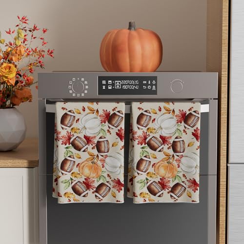 Fall Football Pumpkin Dish Towels Set of 2 - Kitchen & Home Decor