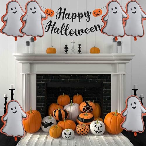 Halloween Ghost Balloons Kit - White Ghost Shape Aluminum Foil Balloons for Party Decor, 8PCS