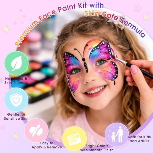 42 Colors Face Painting Kit - Water-Activated Face & Body Art Set for Halloween & Parties