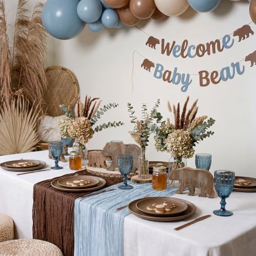 Blue and Brown Cheesecloth Table Runner Set - 6 Pieces, 118 Inch Length, Rustic Wedding & Party Decor