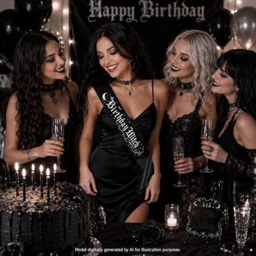 Halloween Witch Birthday Sash for Girls & Women - Black and White Variation