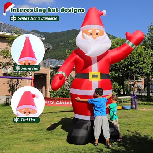 10 FT Inflatable Santa Claus Christmas Decoration with LED Lights - Outdoor Yard Holiday Decor - FunFanso