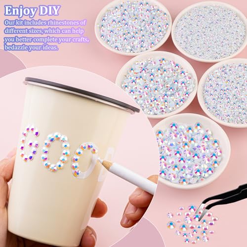 White AB Resin Rhinestones 25,000 Pcs Craft Gems Set with Glue for DIY Jewelry & Decor - Large Pack