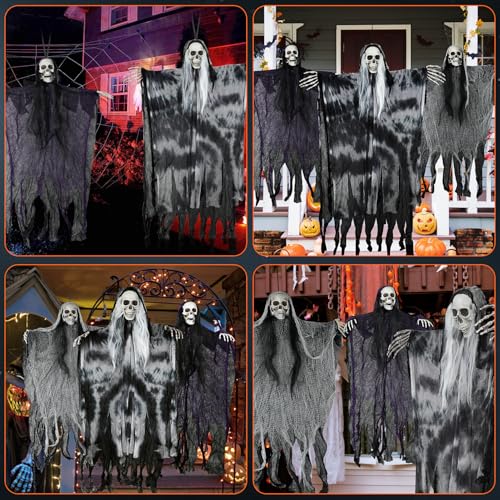Large Hanging Halloween Skeleton Ghost Decorations Set – 3 Pack Outdoor Yard Decor