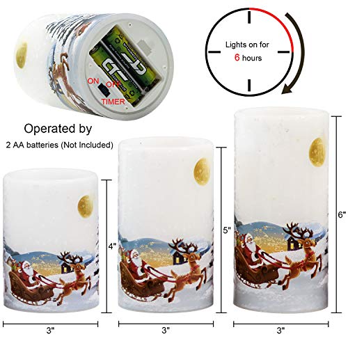 Santa Claus Flameless Candles - Battery Operated Timer & Flickering Light - Christmas Decor - Set of 3 - Variation: Santa Claus 2