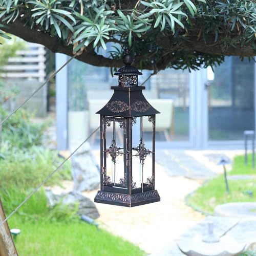 Outdoor & Indoor LED Lanterns with Flameless Candles - 23'' & 15'' Black Metal Decor, Timer Function