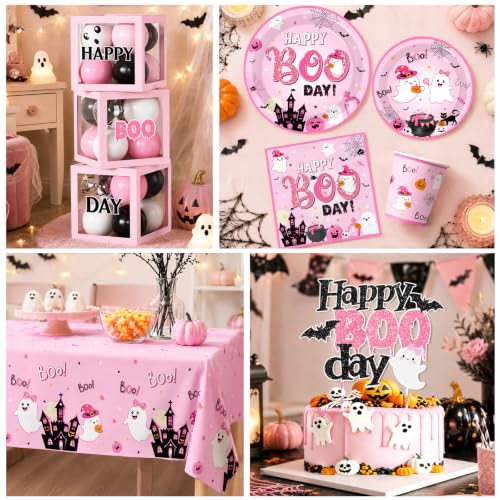 Pink Halloween Birthday Party Decorations Set with Balloon Arch, Plates, Napkins & More
