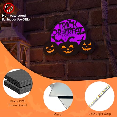Purple Halloween Pumpkin Lights LED Jack O Lantern with Moons & Web - USB/Battery Powered