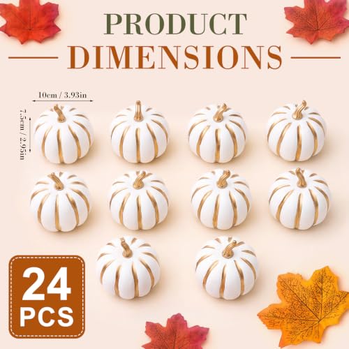 Artificial Pumpkins Fall Decor Foam 4 Inch - White & Gold, 24 Pack