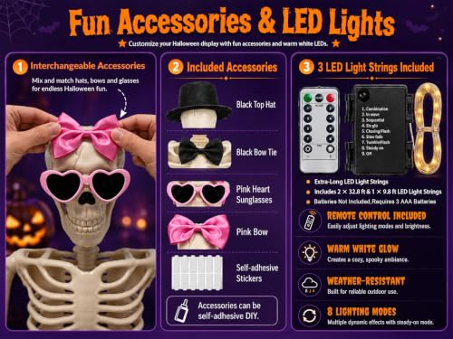 Lighted Halloween Skeleton Family Set - 36 Inch Spooky Yard Decor with Dog & Accessories