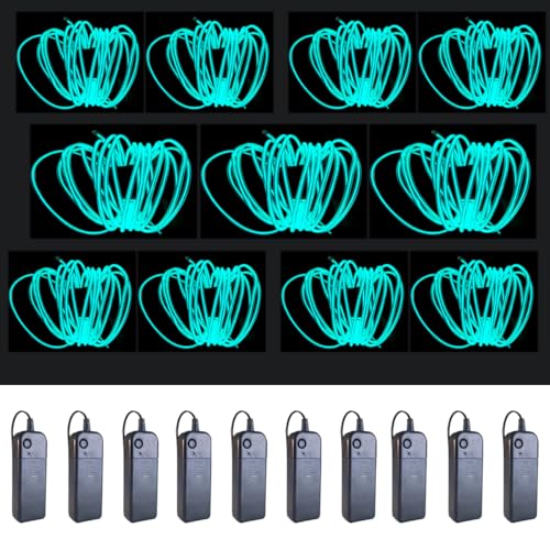 MaxLax EL Wire Ice Blue 9ft 10-Pack - Neon Light Wire with Noise Reduction