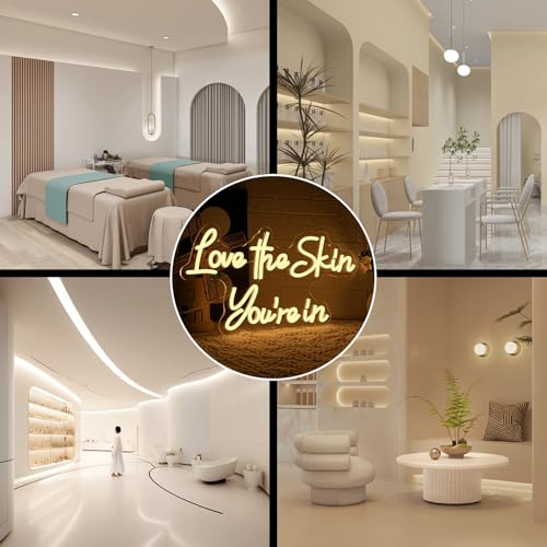 Love the Skin You're In Neon Sign - Wall Decor for Spa & Beauty Salon, Warm White, 16.5x9 inches - Variation of This Listing