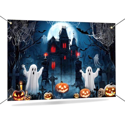 Halloween Photo Backdrop Banner Haunted House Ghost Party Decor 70x43 Inches