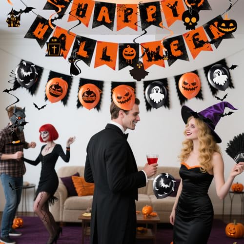 Halloween Party Decoration Set with Banners, Garlands & Balloons