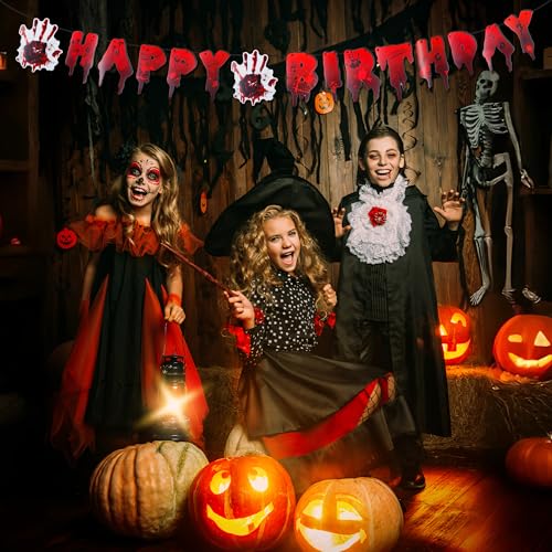 Halloween Birthday Banner Handprint Decorations - Scary Party Wall Decor