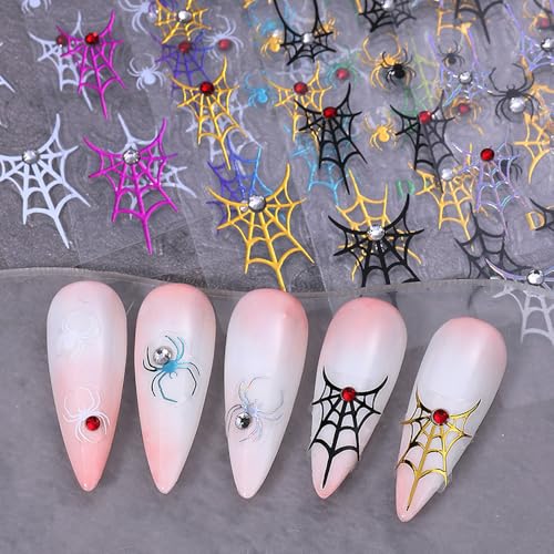 Halloween Nail Stickers 5D Embossed Spider Web Decals - Gold & Black Cobweb Design - Variation of THIS listing