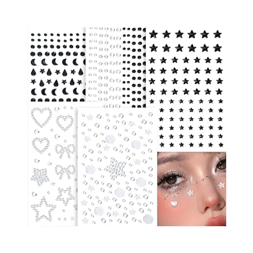 Face Gems Mermaid Jewels Temporary Tattoo Stickers - Black & White Style2