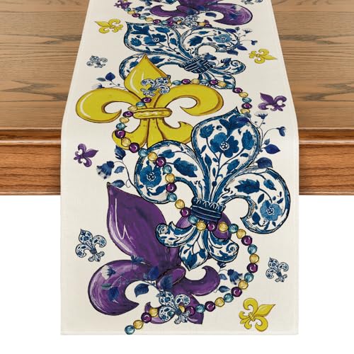 Bead Carnival Iris Mardi Gras Table Runner - Seasonal Kitchen Decor 13x72 Inch