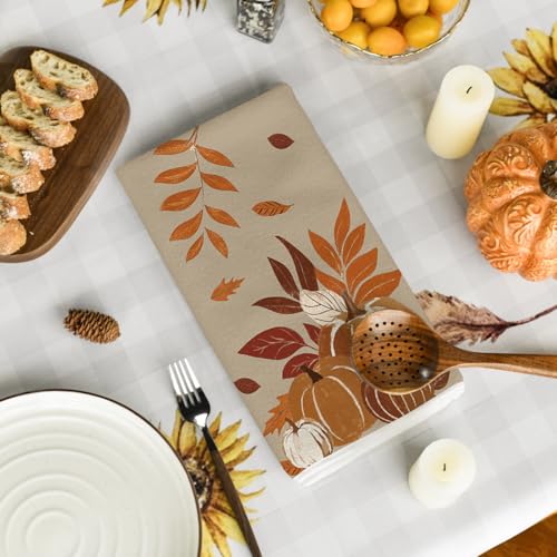 Fall Maple Leaves & Pumpkins Kitchen Towels Set of 2 - 18x26 Inch, Soft & Absorbent