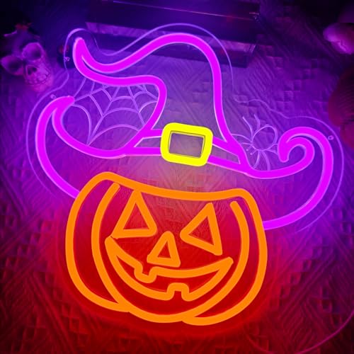 Halloween Neon Sign Pumpkin Witch Spider Neon Light Wall Decor - Purple, Yellow, Orange - Kids Room, Bar, Club