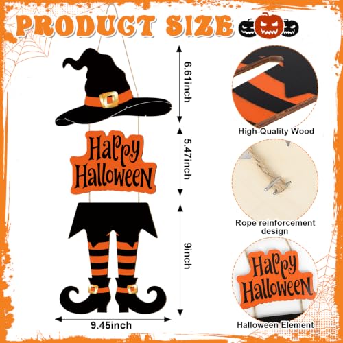 Large Orange Halloween Wooden Witch Door Wreath - Front Door Decor