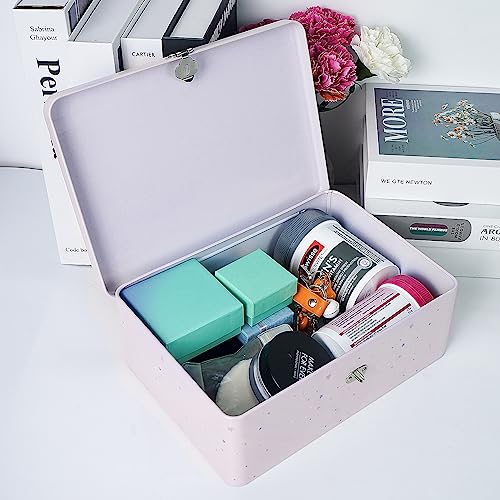 3-Piece Unicorn Pattern Metal Storage Box Set Pink Locking Organizer