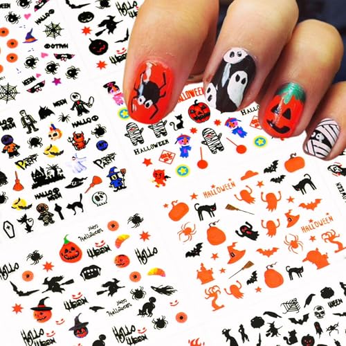 Halloween Nail Stickers 30 Sheets Ghost Pumpkin Skull Self-Adhesive 3D Decals - Spooky Nail Art