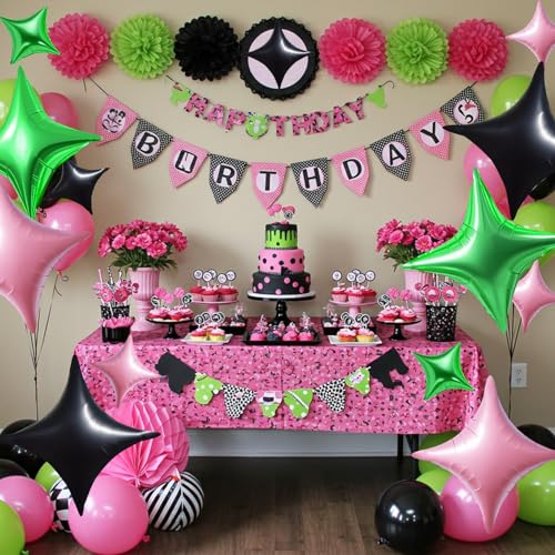 30Pcs Four Point Star Foil Balloons - Light Pink Green Black Party Decorations