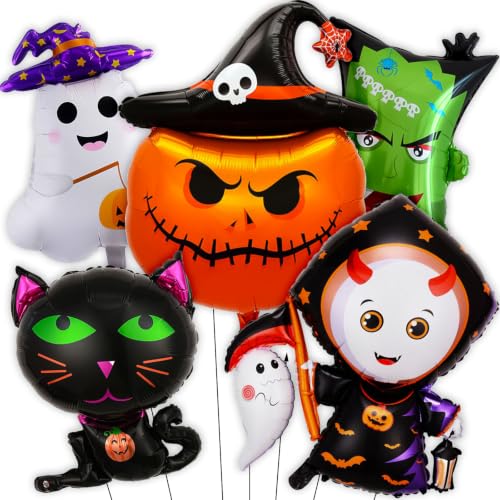 Halloween Party Balloons Set with Ghost, Cat, Pumpkin & Monster Shapes - 5 pcs