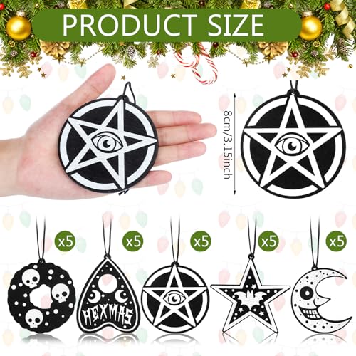 Gothic Christmas Wood Ornaments Set - Witch, Moon, Star Decorations, 25 Pieces