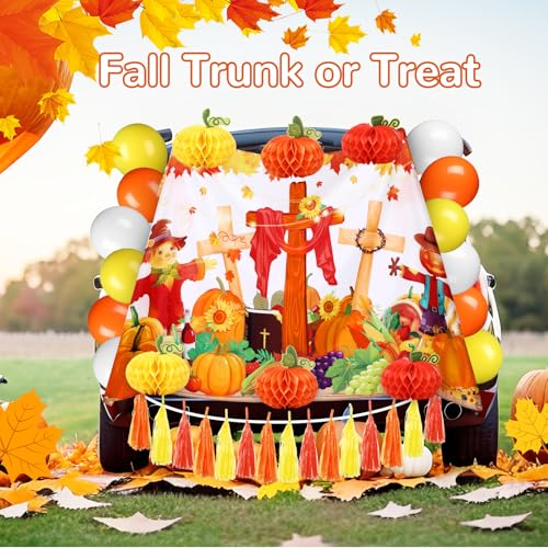 Fall Car Decorations Set with Religious Pumpkin & Scarecrow - Trunk or Treat