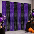 4 Pack Purple Black Fringe Backdrop Halloween Party Decorations - Fringe Curtains