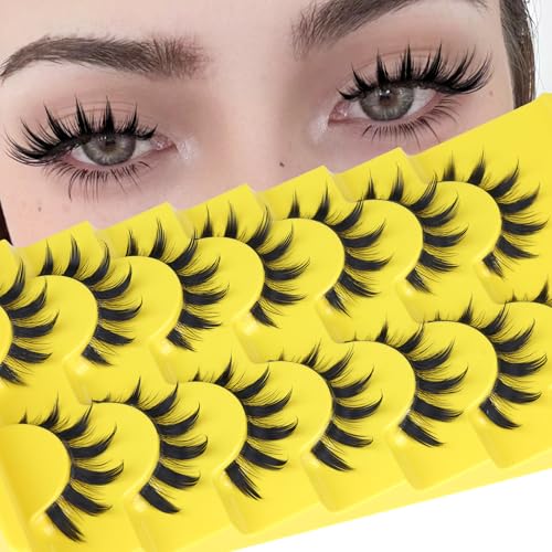 Manga False Eyelashes - Natural Spiky 3D Cat Eye Lashes for Cosplay & Anime Style - 7 Pairs - Clear Band