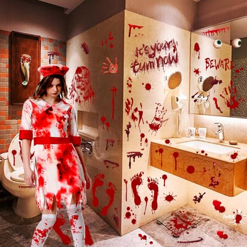 Halloween Window Clings Decorations Bloody Handprint & Footprint Stickers - Red Variation