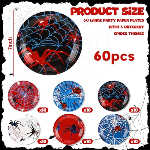 Disposable Spider Web Paper Plates - 7 Inch, 60 Pcs, Festive Party Dinnerware - Variation: Spider