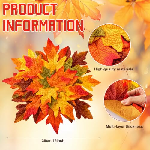 Fall Thanksgiving Maple Leaf Placemats Set - 4 Multicolor 15 Inch - Layered 3D Design