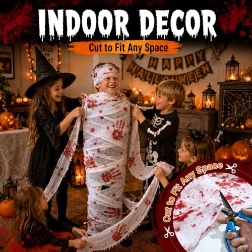 Large Bloody Handprint Halloween Tablecloth - Creepy Fake Blood Stained Cover, 84.6 x 108.3 Inches