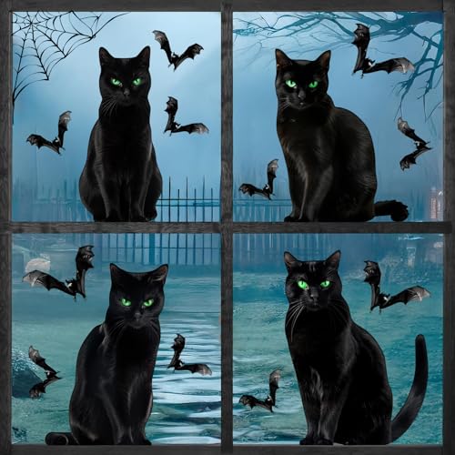 Large Black Cat Halloween Window Clings - 6 Sheets Indoor Decor