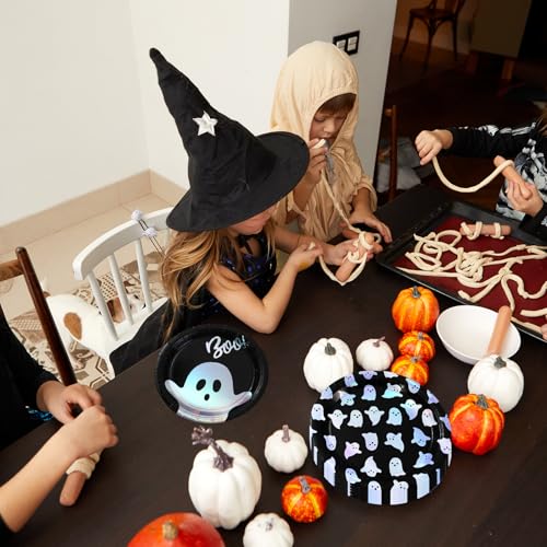 Iridescent Black Halloween Paper Plates Set - Ghost Boo 7 & 9 Inch Disposable Tableware