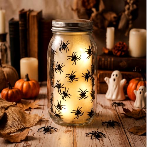 Halloween Spider Table Light - Battery Operated Glass Decor Lamp