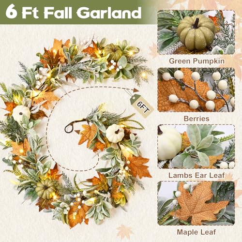 Waipfaru Fall Decor Garland Set - 2 Pcs 6FT Autumn String Lights with Pumpkins & Leaves