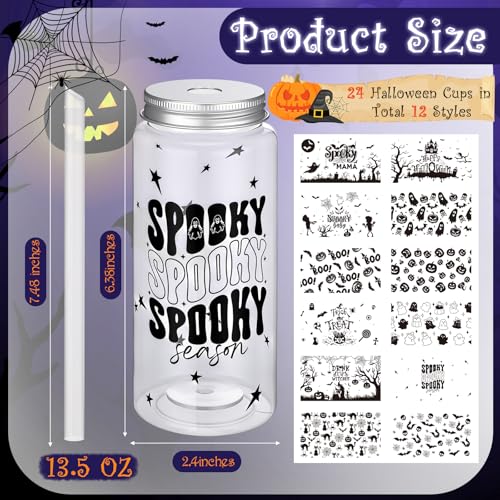 Halloween Plastic Cups with Lids & Straws - 48 Pack, Ghost & Bat Designs