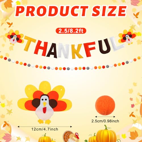 Thankful Thanksgiving Felt Banner with Pom Poms and 3D Letters - Fall Decor