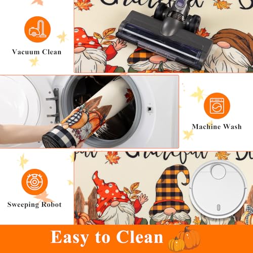 Fall Kitchen Rug Set of 3 - Gnomes, Pumpkins & Maple Leaves, Washable, Non Slip, Low Profile