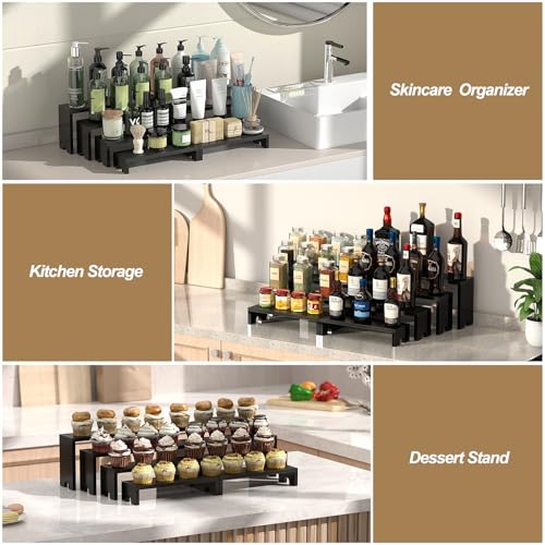 Black Wooden Tiered Display Risers Set - Stackable Farmhouse Dessert Stands, Food & Vendor Booth Decor, 2 Pack