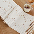 Boho Table Runner 14x48 Inch Taupe/Ivory Woven Home Decor with Fringed Edges