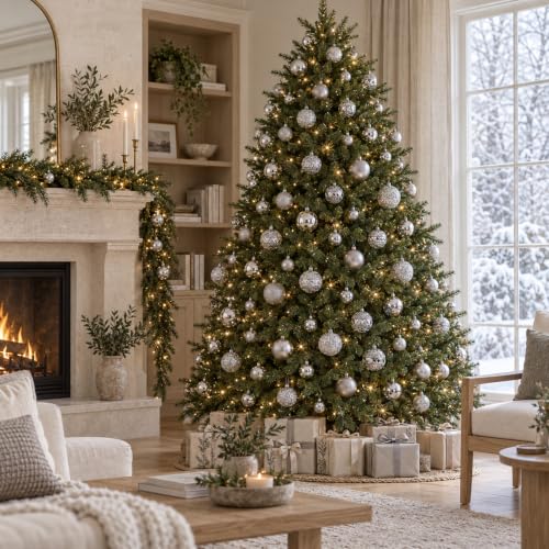 Silver Christmas Ball Ornaments Set - 36 Shatterproof Holiday Decorations, Variation: Silver
