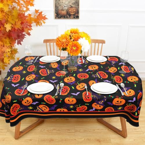 Halloween Oval Tablecloth 60x84 Inch Waterproof Bat Pumpkin Pattern - Washable Party Decor