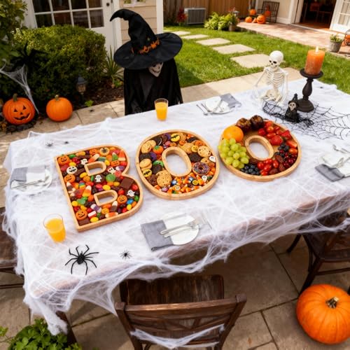 Halloween Charcuterie Board Set with Bamboo Trays & Dipping Saucers - Boo Theme Party Platter